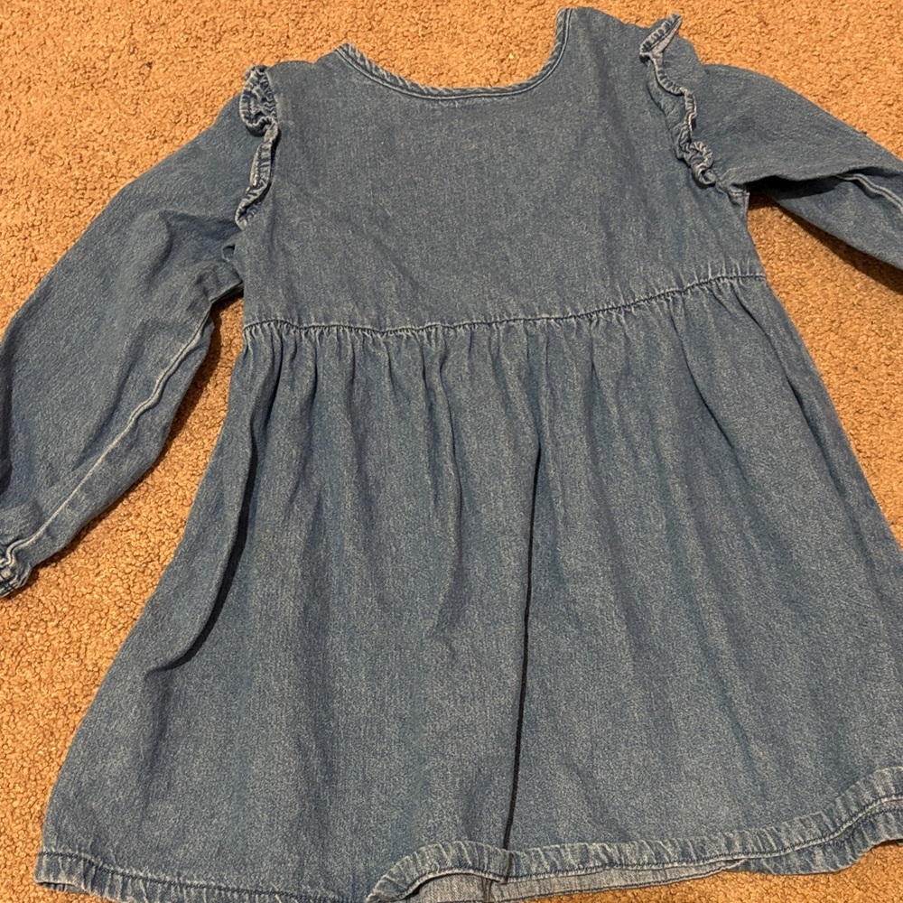 Denim Long Sleeve Dress with Ruffle Details- Little Co